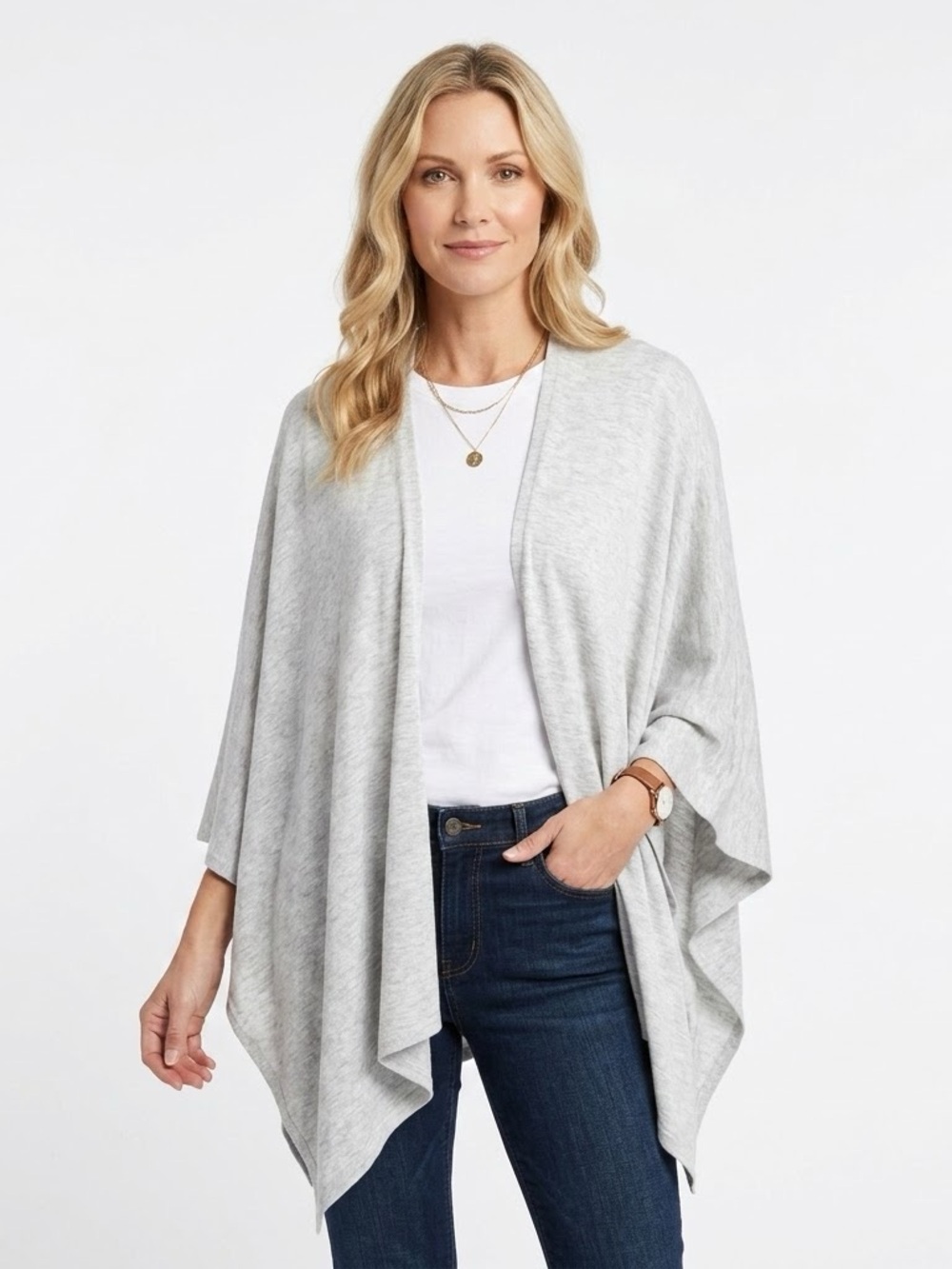 Banana Republic Gray Knit Poncho Wrap Cardigan Open Front Sweater One Size New